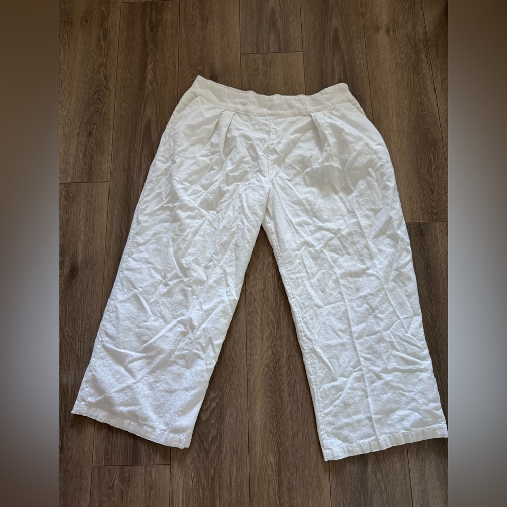 Abercrombie & Fitch White Wide Leg Pants linen